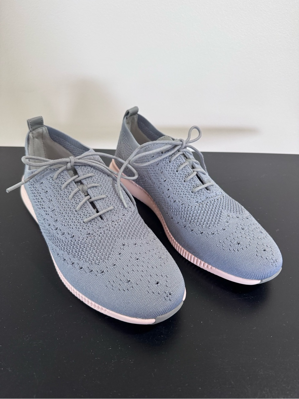 Cole Haan 2.ZERØGRAND Stitchlite Wingtip Oxfords Grey with light Pink Bottoms